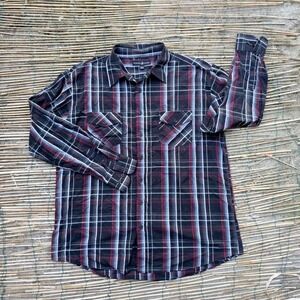 Men's Beverly Hills Polo Club Plaid Long Sleeve‎ Button Up Shirt 2XL